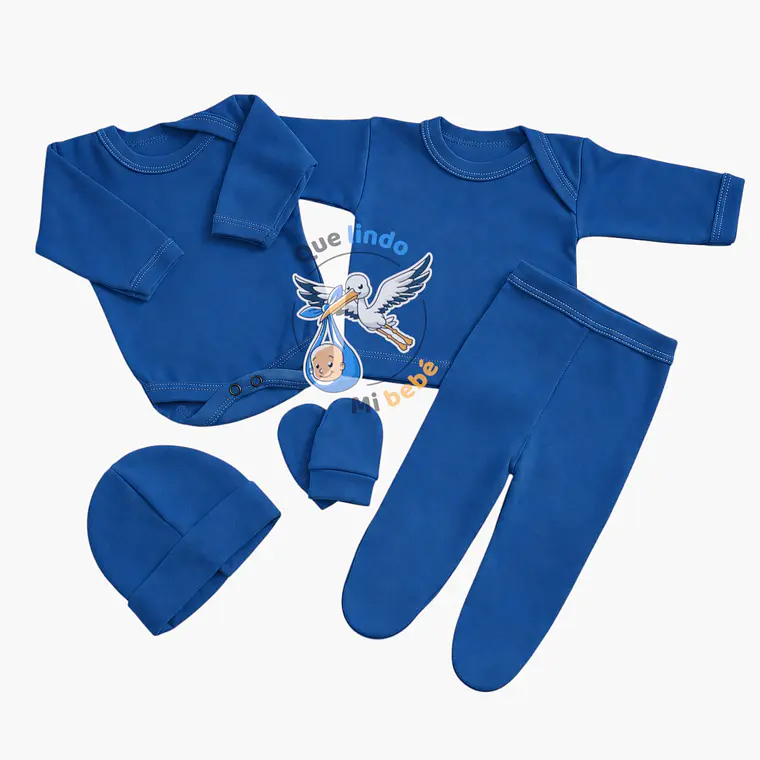 Ajuar 5 Piezas Liso Talla 0/3 Meses Azul Italia  1