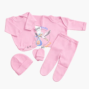 Ajuar 5 Piezas Liso Talla 0/3 Meses Rosado Claro