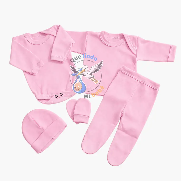 Ajuar 5 Piezas Liso Talla 0/3 Meses Rosado Claro 1