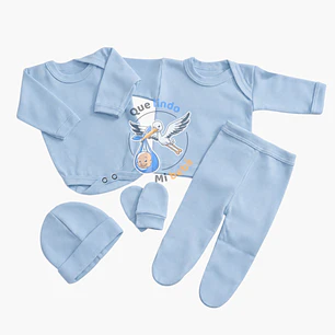 Ajuar 5 Piezas Liso Talla 0/3 Meses Celeste Claro