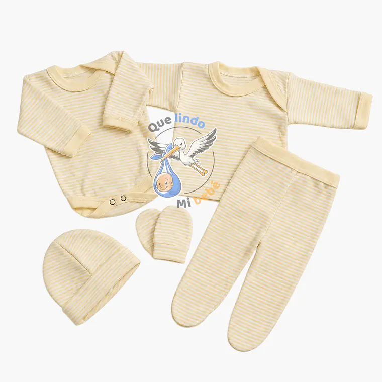 Ajuar 5 Piezas Liso Talla 0/3 Meses Amarillo Palido Rayado 1