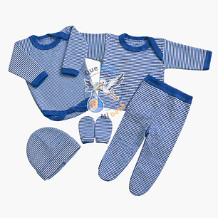 Ajuar 5 Piezas Liso Talla 0/3 Meses Azul Rayado 