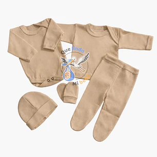 Ajuar 5 Piezas Liso Talla 0/3 Meses Beige 