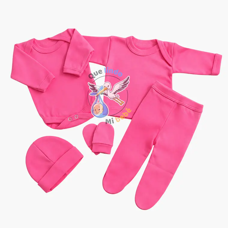 Ajuar 5 Piezas Liso Talla 0/3 Meses Rosado Barbie  1