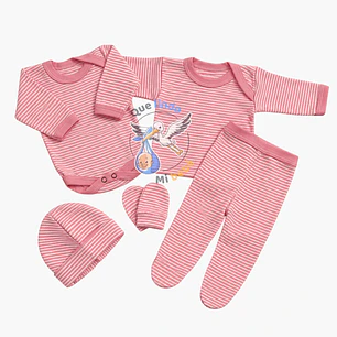 Ajuar 5 Piezas Liso Talla 0/3 Meses Palo Rosa Rayado 