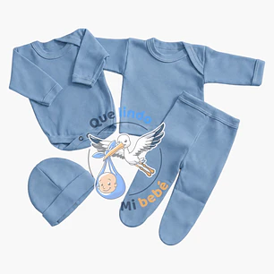 Ajuar 4 Piezas Liso Talla 3/6 Meses Celeste 