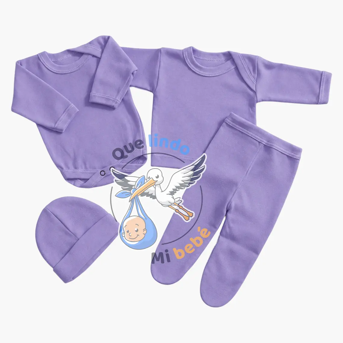 Ajuar 4 Piezas Liso Talla 3/6 Meses Lila  1