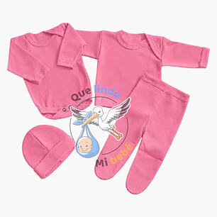 Ajuar 4 Piezas Liso Talla 3/6 Meses Rosado 