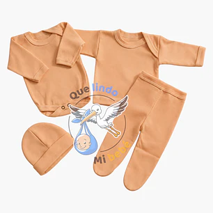 Ajuar 4 Piezas Liso Talla 3/6 Meses Damasco 