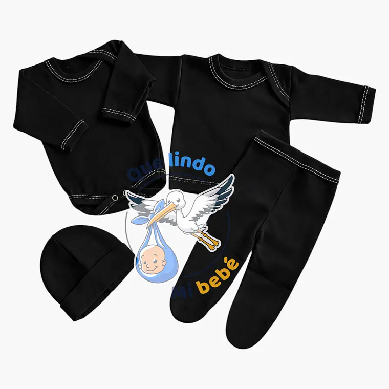 Ajuar 4 Piezas Liso Talla 3/6 Meses Negro  1
