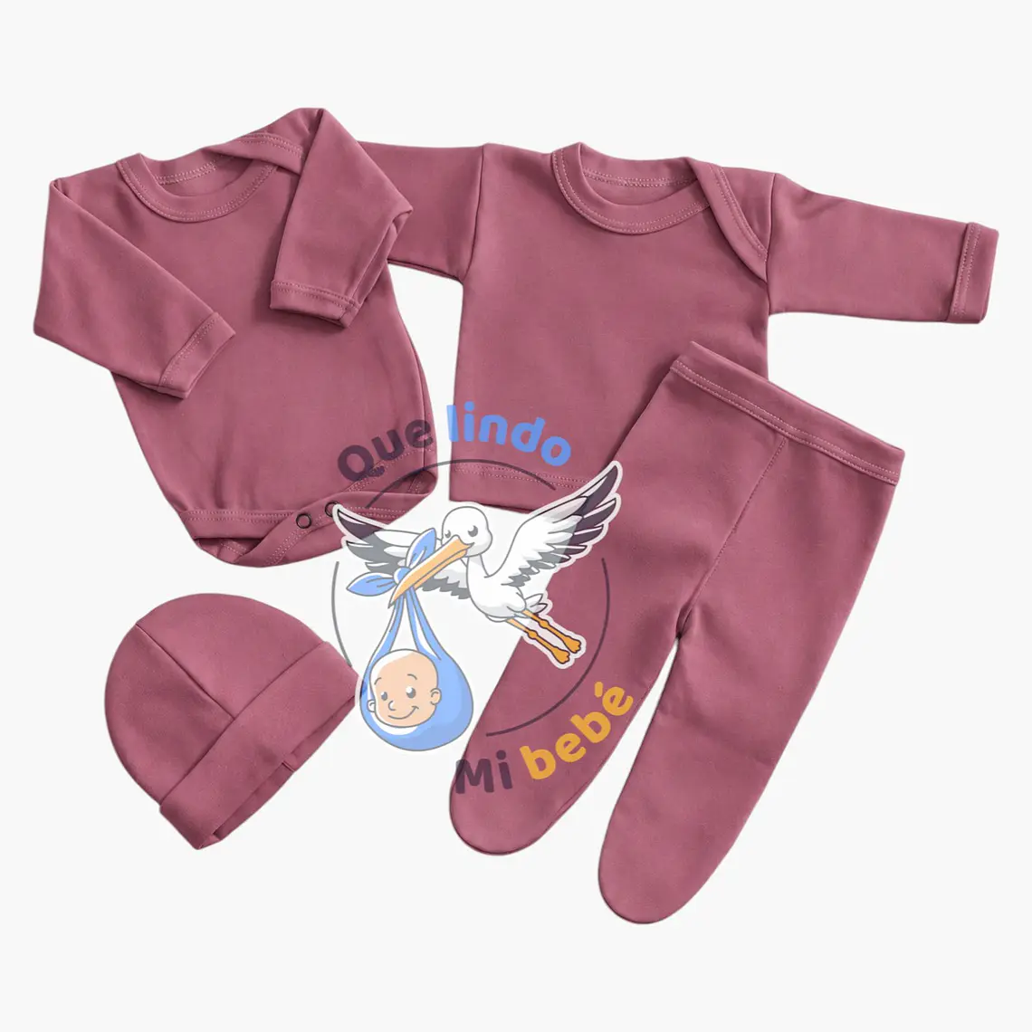 Ajuar 4 Piezas Liso Talla 3/6 Meses Palo Rosa  1