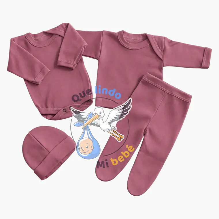 Ajuar 4 Piezas Liso Talla 3/6 Meses Palo Rosa  1