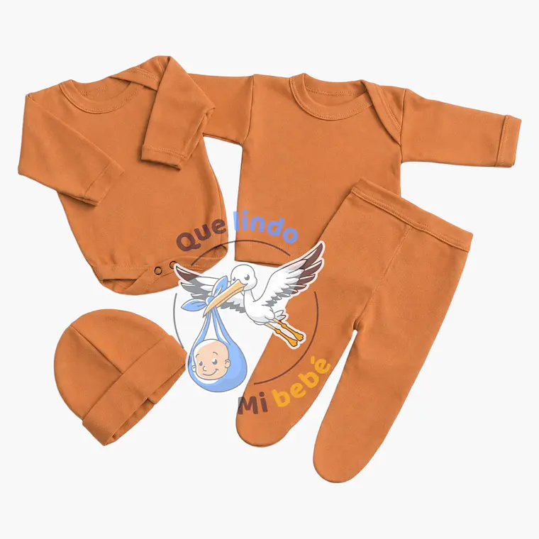 Ajuar 4 Piezas Liso Talla 3/6 Meses Cafe  1