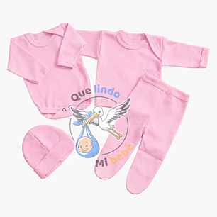 Ajuar 4 Piezas Liso Talla 3/6 Meses Rosado Pálido 