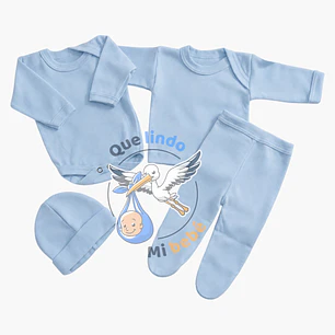 Ajuar 4 Piezas Liso Talla 3/6 Meses Celeste Pálido 