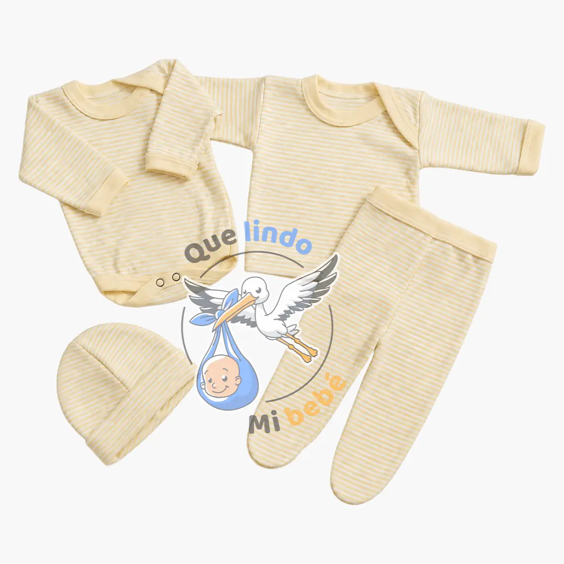 Ajuar 4 Piezas Liso Talla 3/6 Meses Amarillo Pálido Rayado  1
