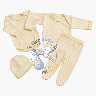 Ajuar 4 Piezas Liso Talla 3/6 Meses Amarillo Pálido Rayado 