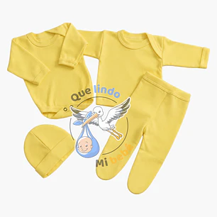 Ajuar 4 Piezas Liso Talla 6/9 Meses Amarillo