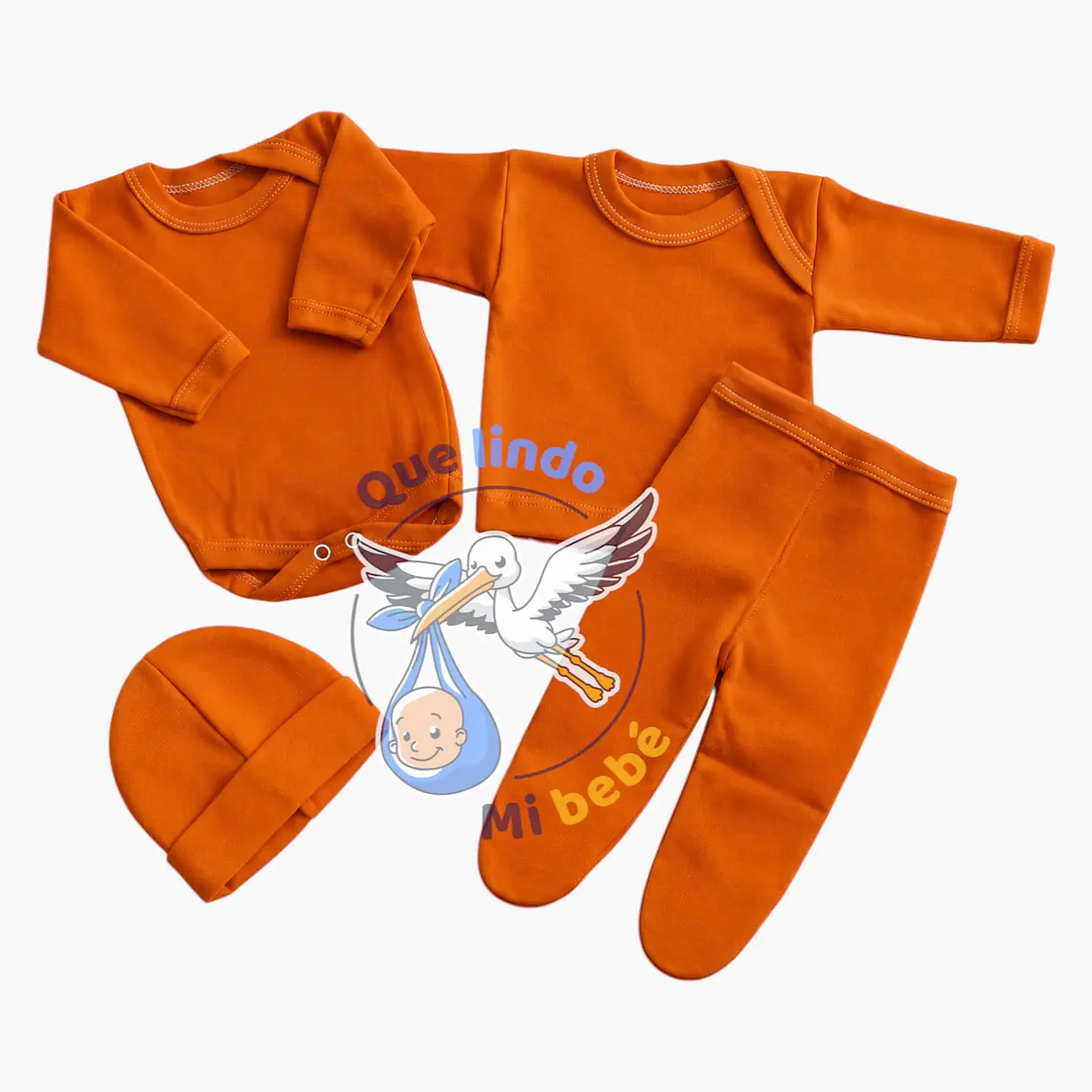 Ajuar 4 Piezas Liso Talla 6/9 Meses Naranjo 1
