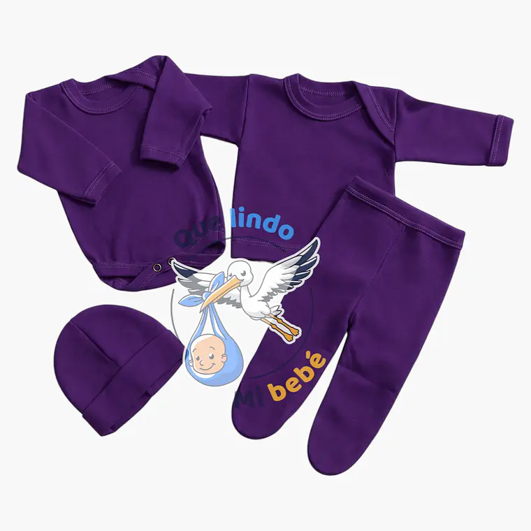Ajuar 4 Piezas Liso Talla 6/9 Meses Morado 1