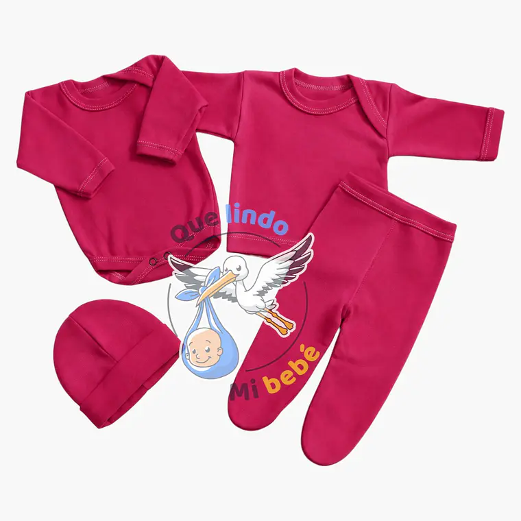 Ajuar 4 Piezas Liso Talla 6/9 Meses Fucsia 1