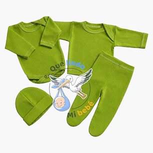 Ajuar 4 Piezas Liso Talla 6/9 Meses Verde Pistacho