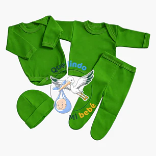 Ajuar 4 Piezas Liso Talla 6/9 Meses Verde