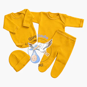 Ajuar 4 Piezas Liso Talla 6/9 Meses Amarillo Yema