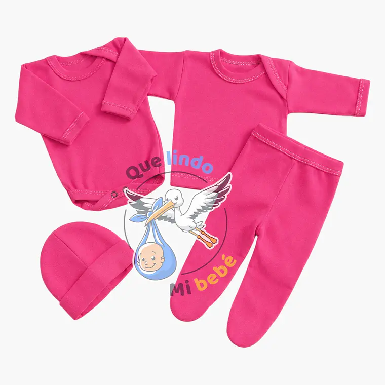 Ajuar 4 Piezas Liso Talla 6/9 Meses Chicle  1