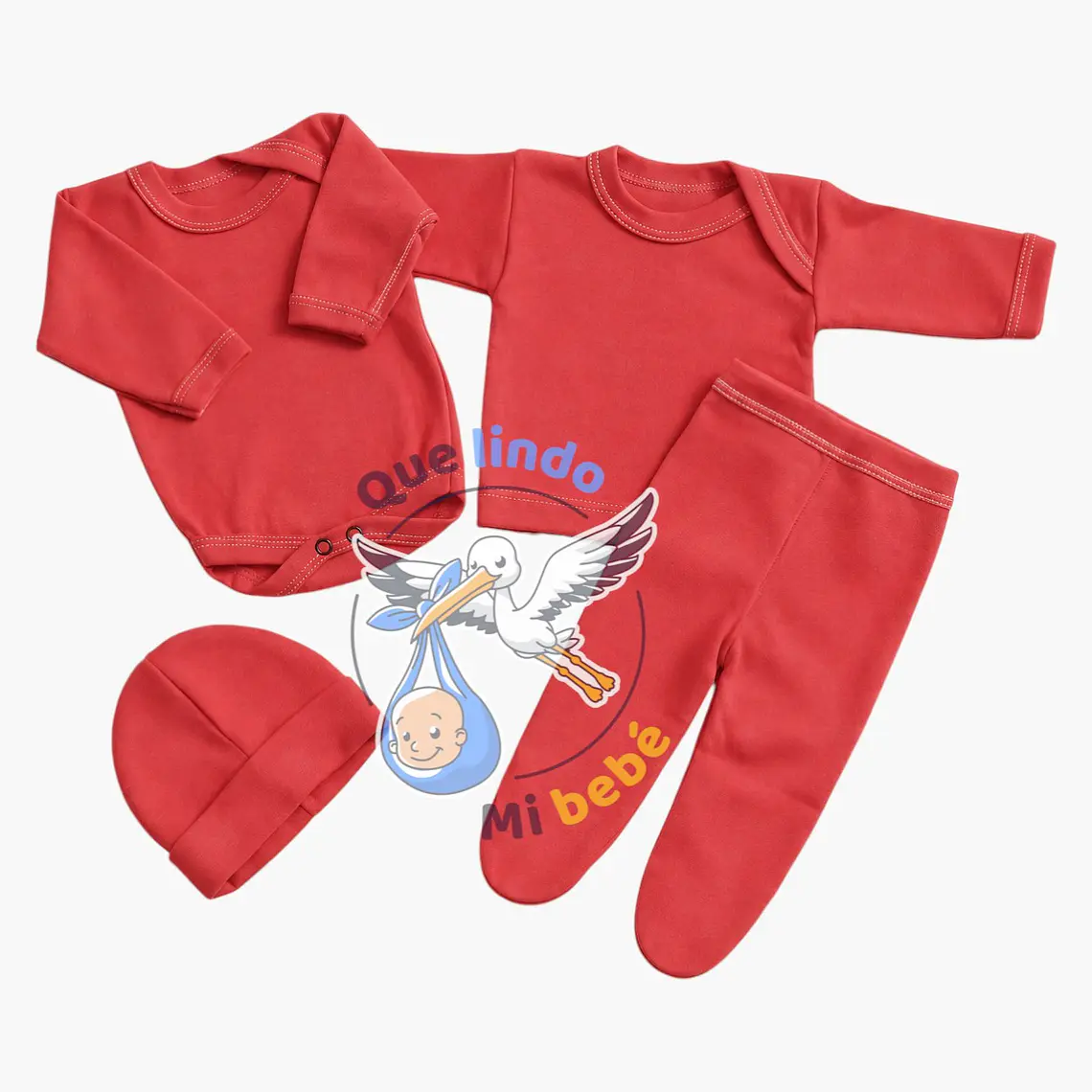 Ajuar 4 Piezas Liso Talla 6/9 Meses Coral  1
