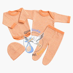 Ajuar 4 Piezas Liso Talla 6/9 Meses Damasco Rayado