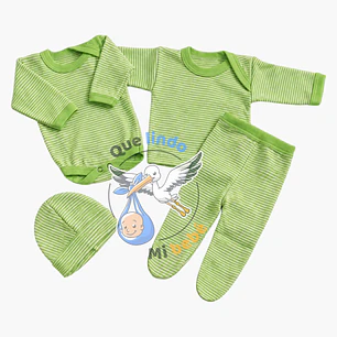 Ajuar 4 Piezas Liso Talla 6/9 Meses Verde Pistacho Rayado