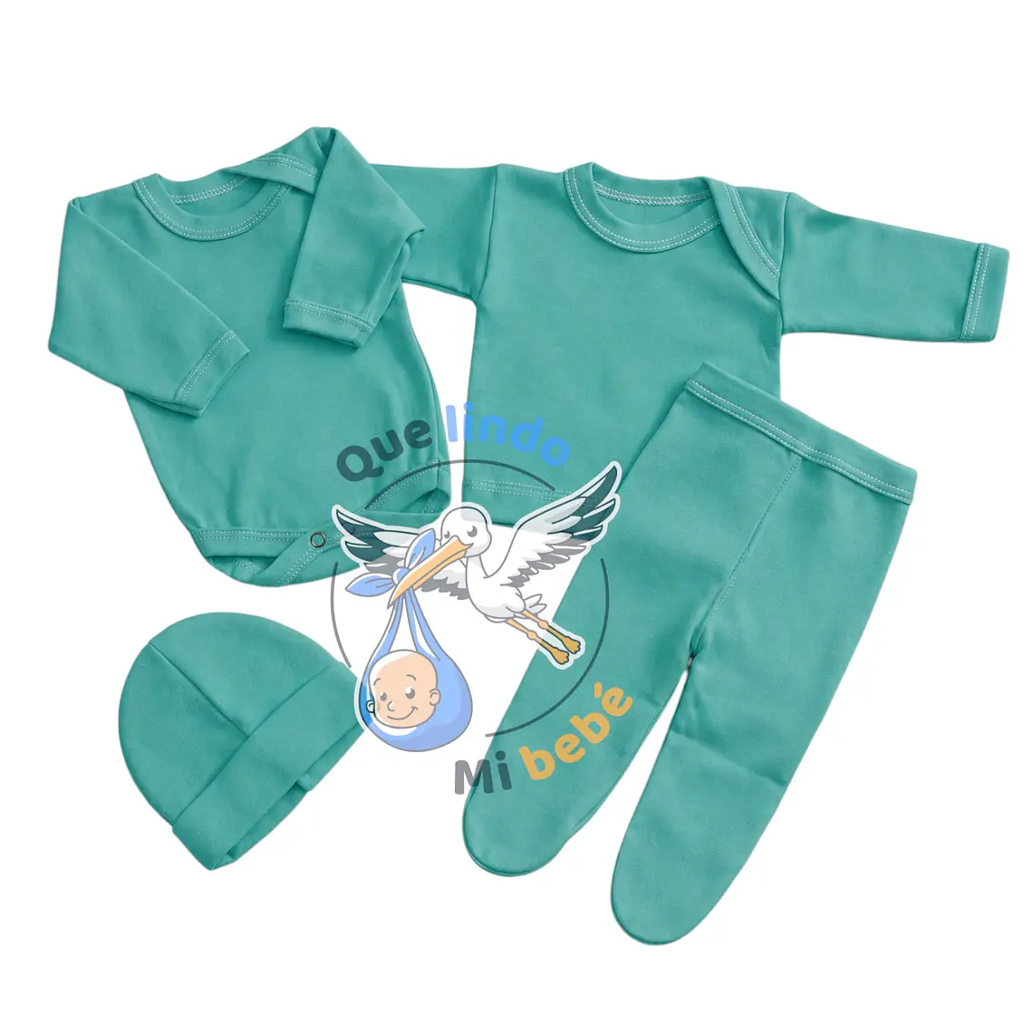 Ajuar 4 Piezas Liso Talla 3/6 Meses Verde Agua  1