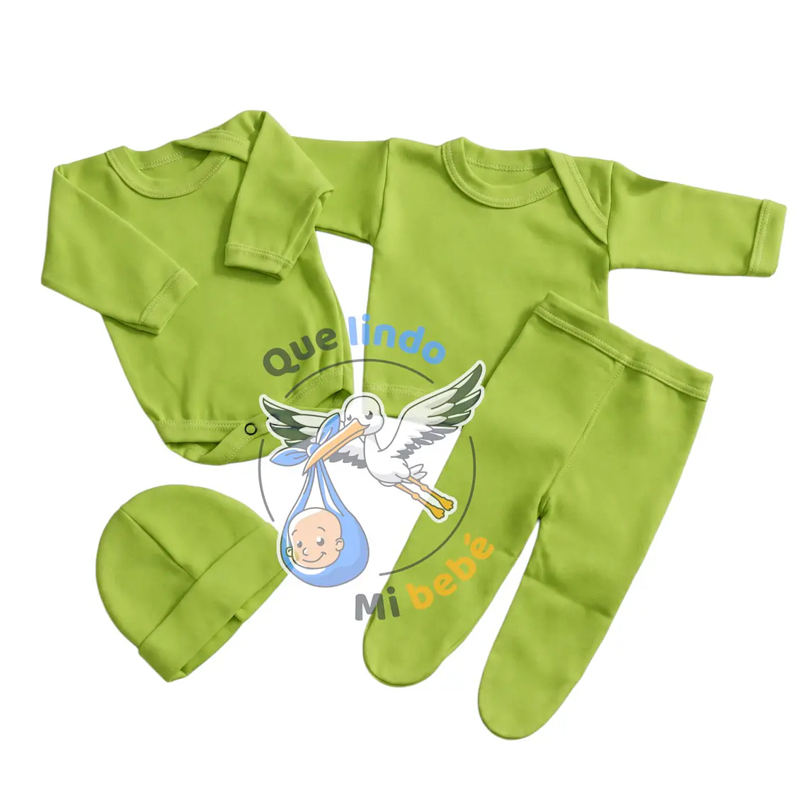 Ajuar 4 Piezas Liso Talla 6/9 Meses Verde Manzana 1