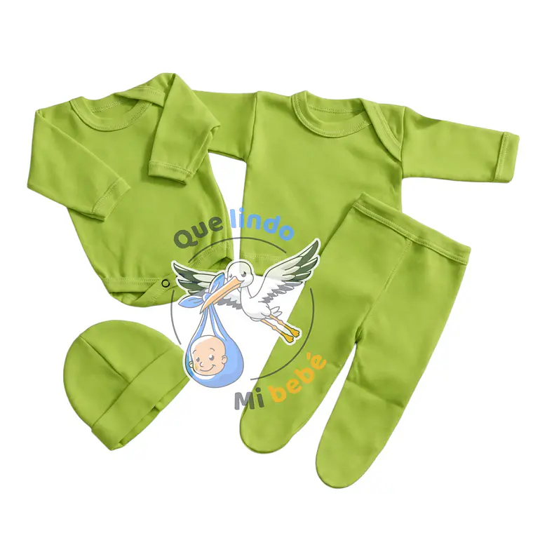 Ajuar 4 Piezas Liso Talla 6/9 Meses Verde Manzana 1