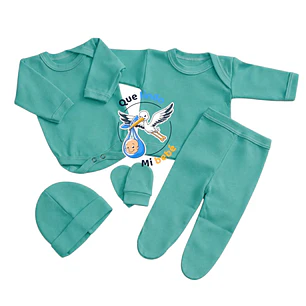 Ajuar 5 Piezas Liso Talla 0/3 Meses Verde Agua