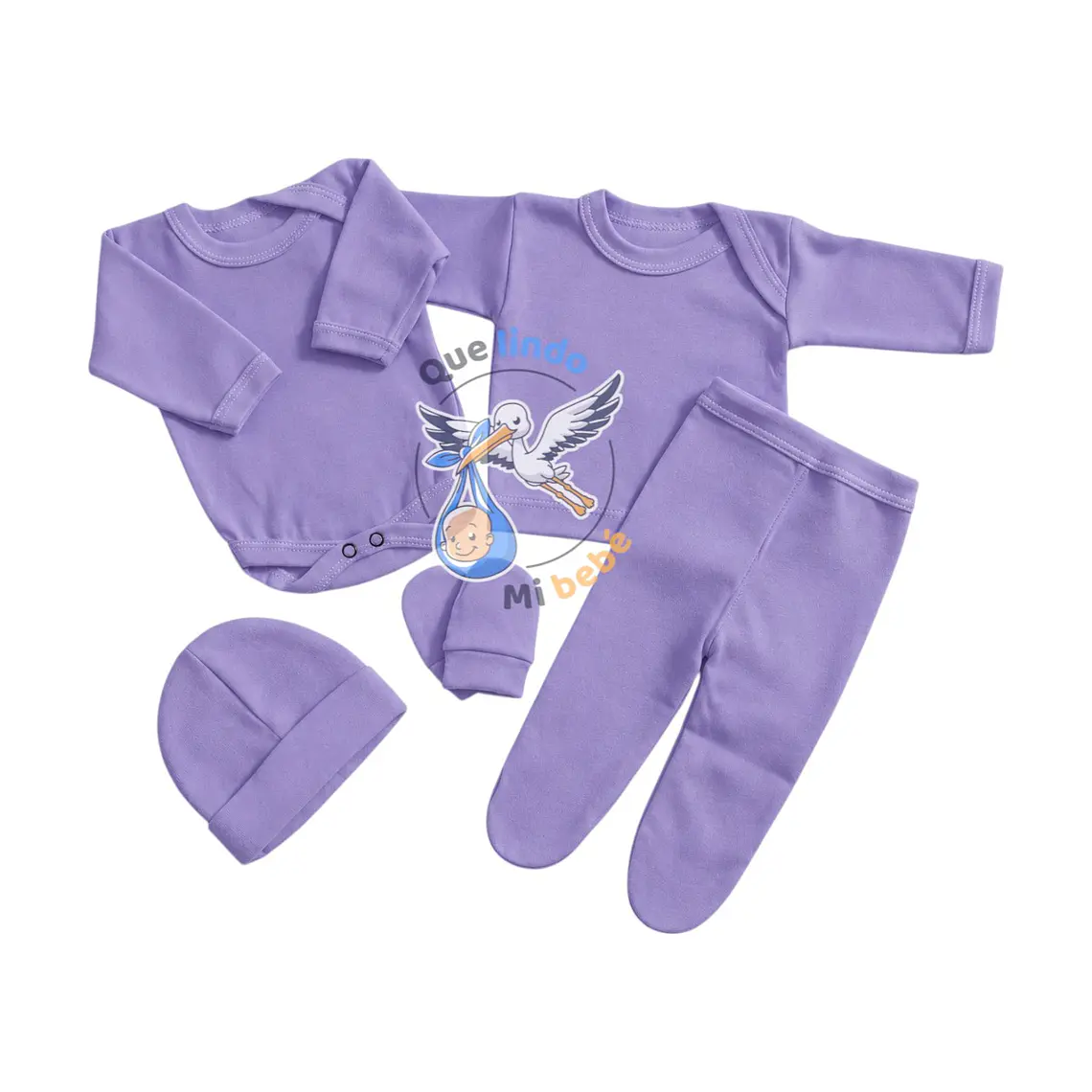 Ajuar 5 Piezas Liso Talla Prematuro Lila 1