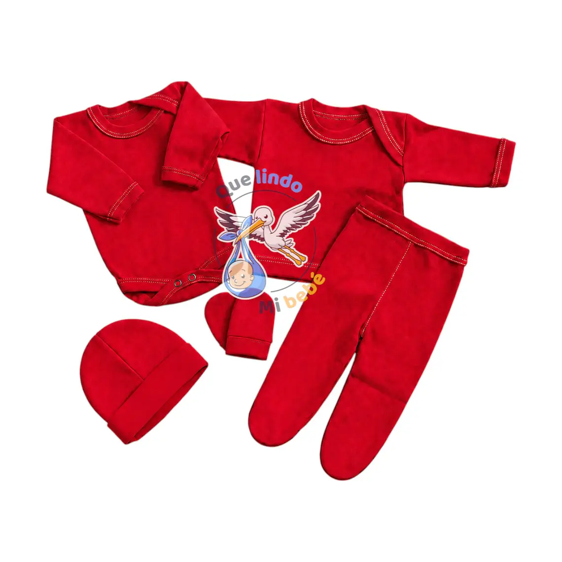 Ajuar 5 Piezas Liso Talla Prematuro Rojo 1