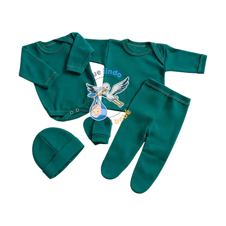 Ajuar 5 Piezas Liso Talla Prematuro Verde Jade 1
