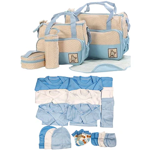 Pack Bolso 5 Piezas + Ajuar 18 Piezas 0/3 Meses Celeste