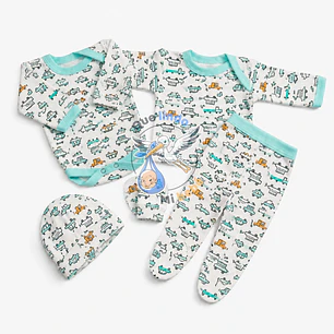 Ajuar 5 Piezas con Diseño Talla 0/3 Meses Blanco/Calipso Autos