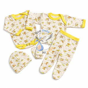 Ajuar 5 Piezas con Diseño Talla 0/3 Meses Crema/Amarillo Patitos