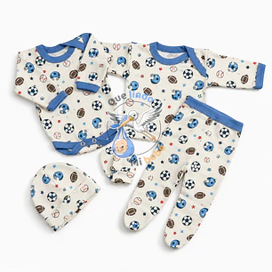 Ajuar 5 Piezas con Diseño Talla 0/3 Meses Blanco/Celeste Deportes