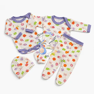 Ajuar 5 Piezas con Diseño Talla 0/3 Meses Blanco/Lila Animalitos