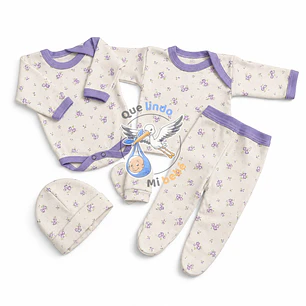Ajuar 5 Piezas con Diseño Talla 0/3 Meses Blanco/Lila Flores