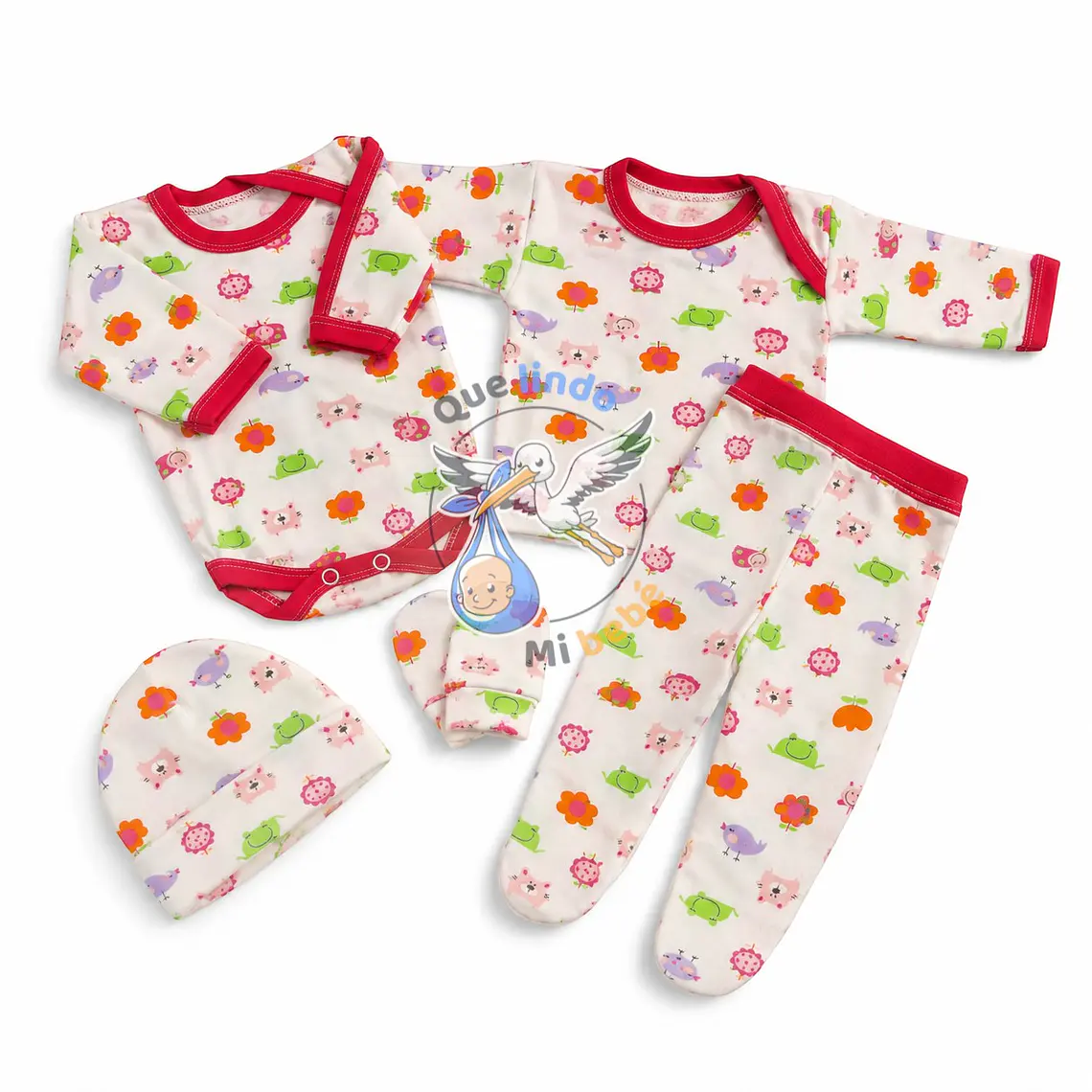 Ajuar 5 Piezas con Diseño Talla 0/3 Meses Blanco/Fucsia Animales 1