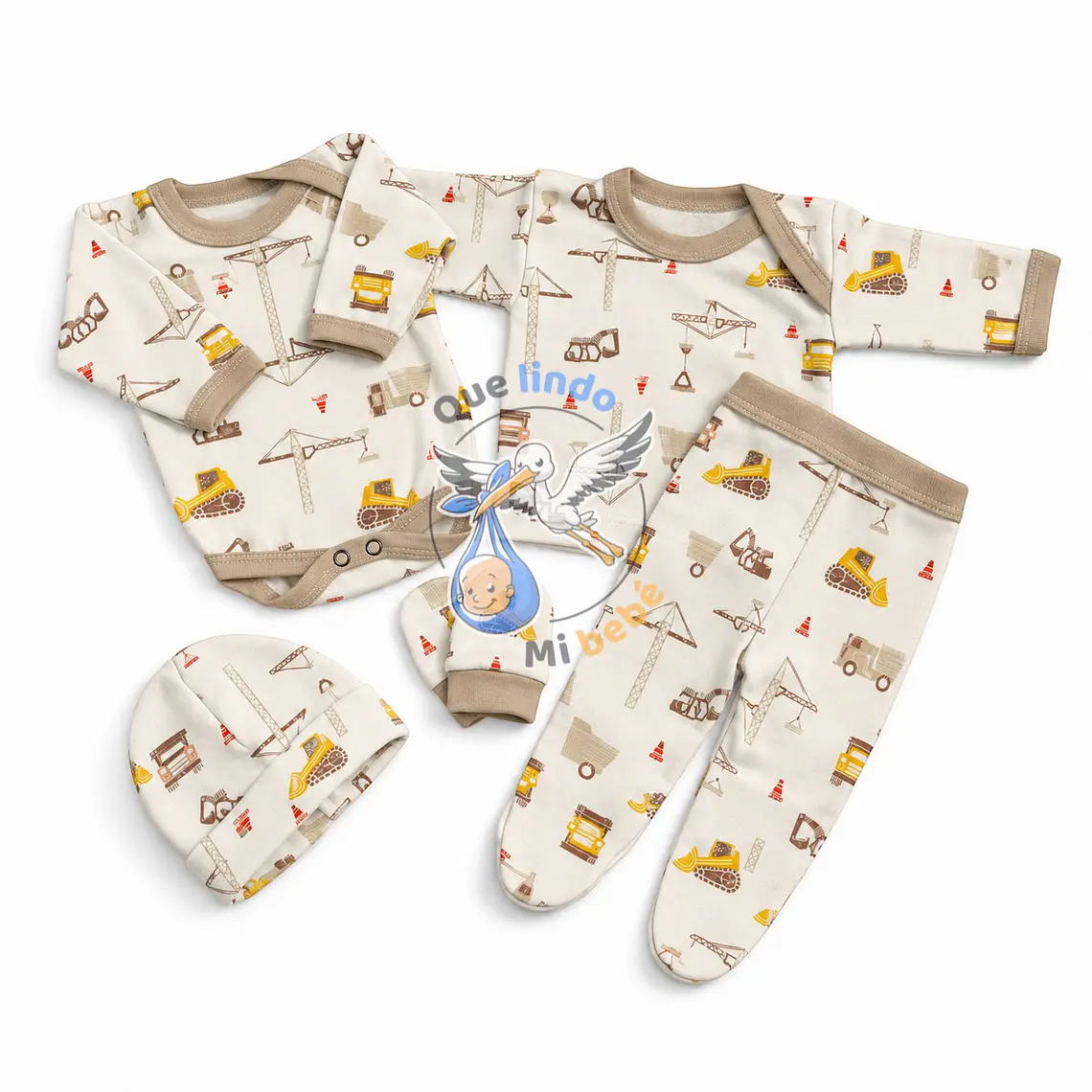 Ajuar 5 Piezas con Diseño Talla 0/3 Meses Beige Construcción 1