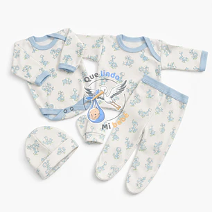 Ajuar 5 Piezas con Diseño Talla 0/3 Meses Blanco/Celeste Animalitos