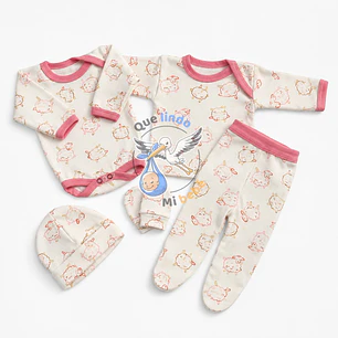 Ajuar 5 Piezas con Diseño Talla 0/3 Meses Blanco/Rosado Ovejita