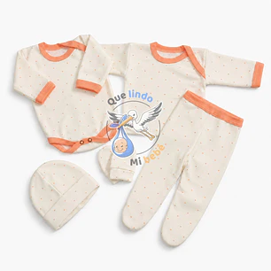 Ajuar 5 Piezas con Diseño Talla 0/3 Meses Blanco/Damasco Corazones